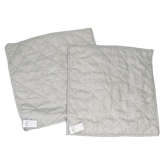 Pure Luxury 100% Linen Two Euro Shams Square Neutral Simple Coastal Stripes - Picture 2 of 15